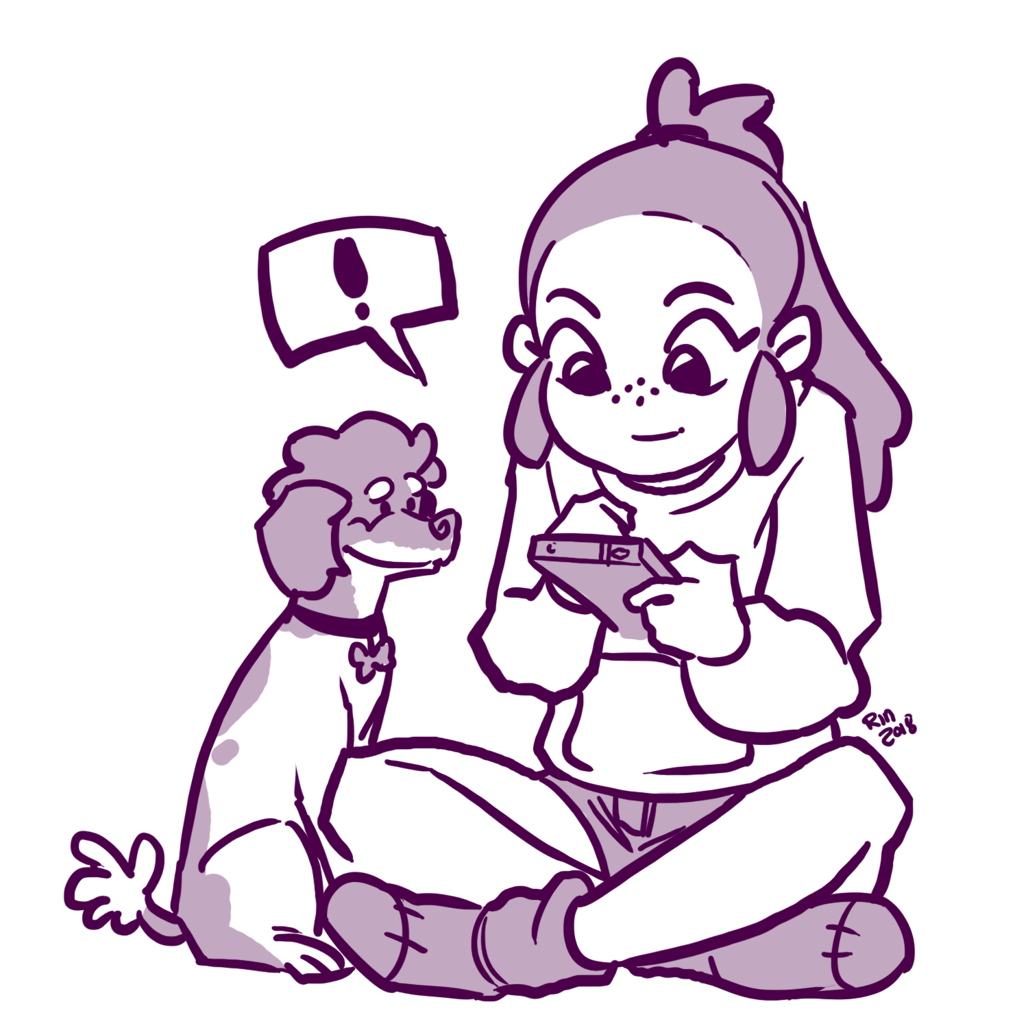 Social Links - Rin using a phone with her dog.